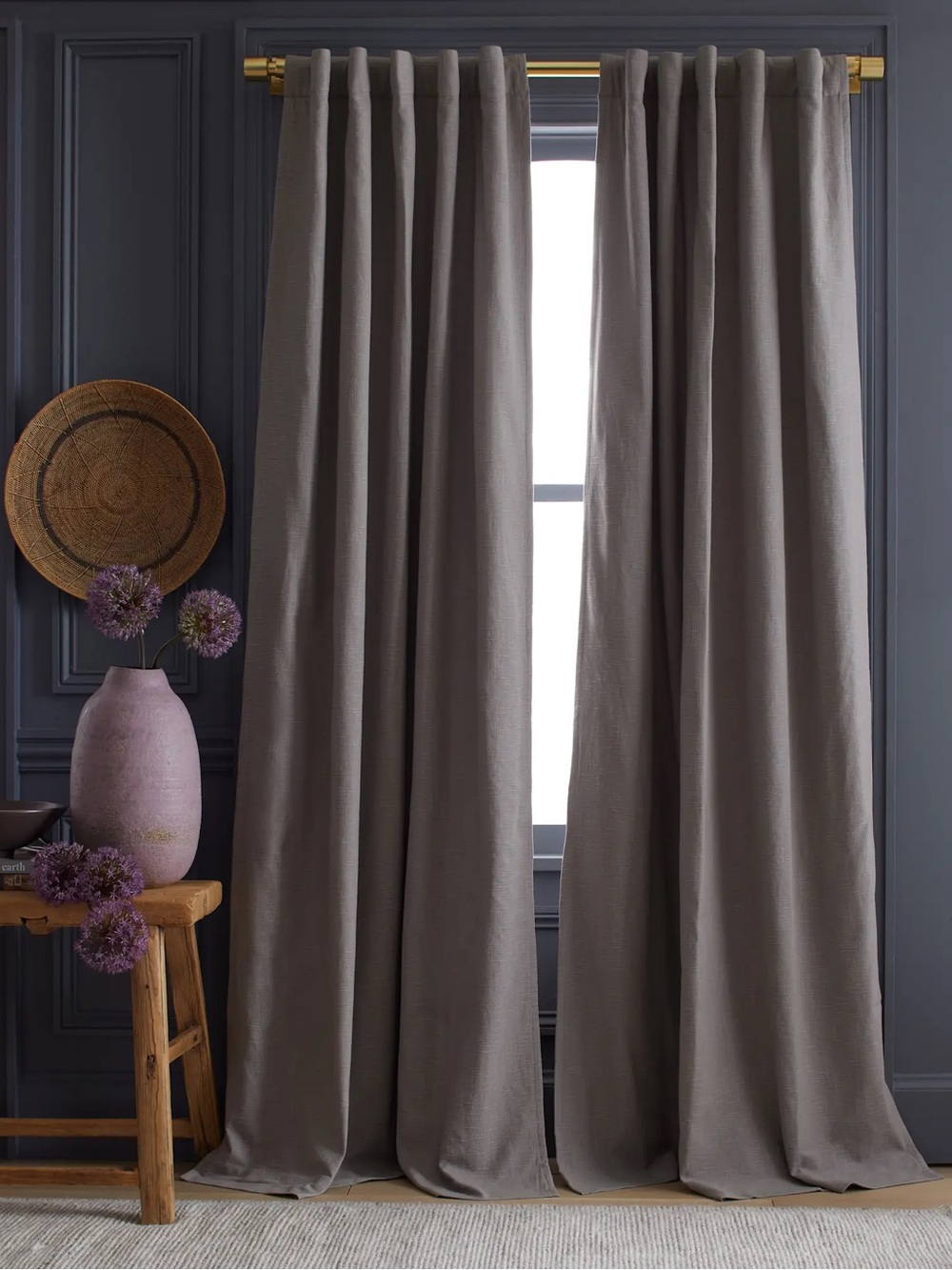 NWT QUINCE Set Of 2 48x96 Cotton Slub Blackout Curtains Grey 0835
